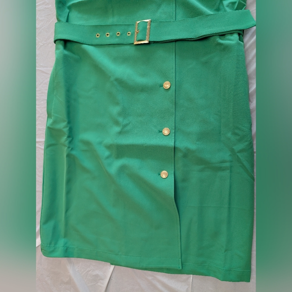 G by Giuliana Black Labe Women'sl Belted Trench Dress w/Pockets Size M Green New - Picture 6 of 12